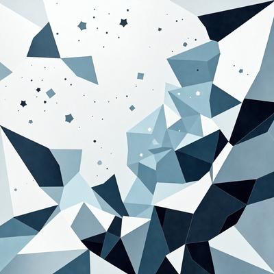The primary subject of the image is a geometric pattern featuring a mix of blue and white colors. The setting is a night sky, with stars scattered throughout the scene. The visual style is a combination of digital art and illustration, creating a unique and intricate design. The overall atmosphere is one of beauty and tranquility, as the pattern is set against the backdrop of the star-filled night sky.